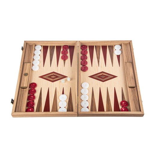 Handcrafted Oak & American Walnut Backgammon Set with Side Racks - Elegant Marquetry Design - Premium Backgammon from MANOPOULOS Chess & Backgammon - Just €156! Shop now at MANOPOULOS Chess & Backgammon