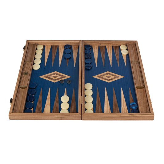 Premium Handcrafted Walnut with Blue Oak Backgammon Set - Premium Backgammon from MANOPOULOS Chess & Backgammon - Just €193! Shop now at MANOPOULOS Chess & Backgammon