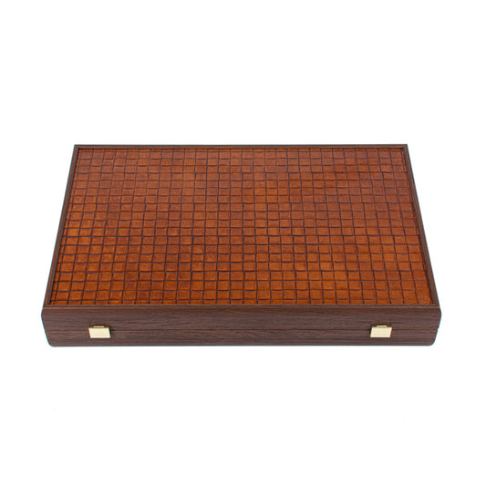 Premium Handcrafted Knitted Leather Backgammon Set in Brown - Premium Backgammon from MANOPOULOS Chess & Backgammon - Just €519! Shop now at MANOPOULOS Chess & Backgammon