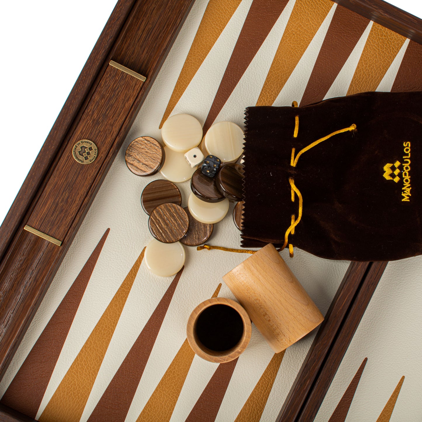 Premium Handcrafted Knitted Leather Backgammon Set in Brown