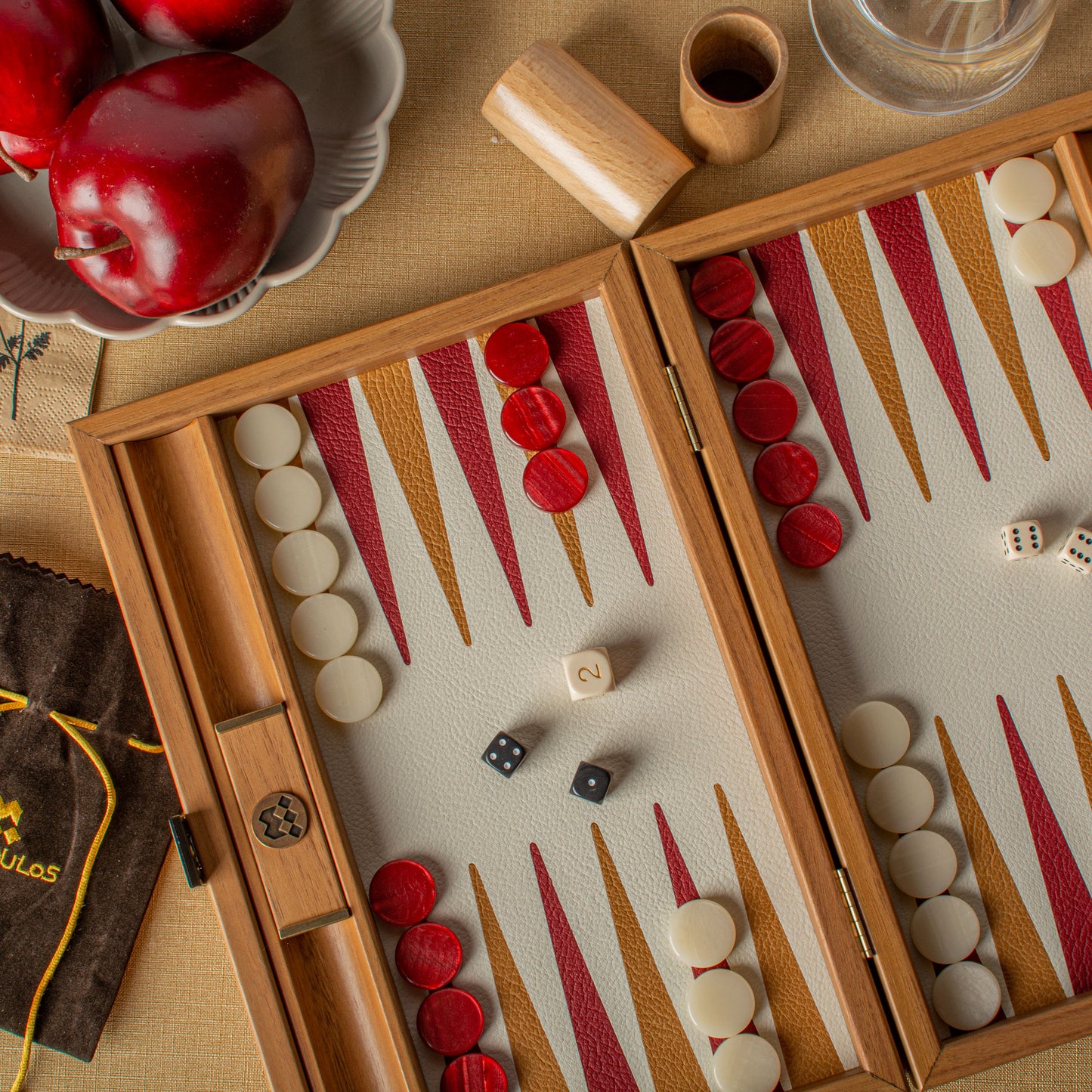 Premium Handcrafted Knitted Leather Backgammon Set in Red colour