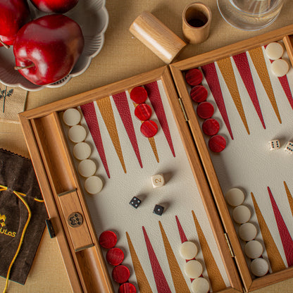 Premium Handcrafted Knitted Leather Backgammon Set in Red colour