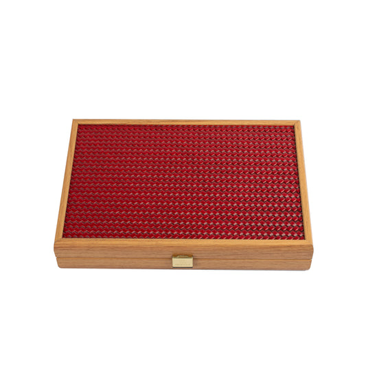 Premium Handcrafted Knitted Leather Backgammon Set in Red colour