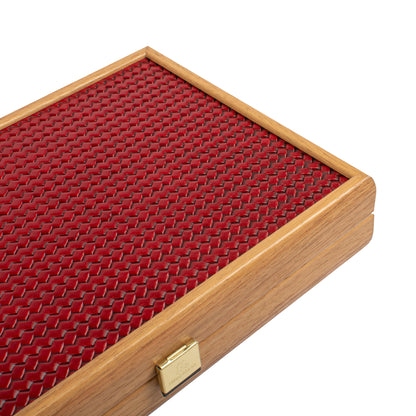 Premium Handcrafted Knitted Leather Backgammon Set in Red colour