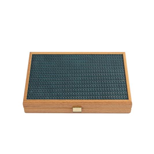Premium Handcrafted Knitted Leather Backgammon Set in Turquoise colour