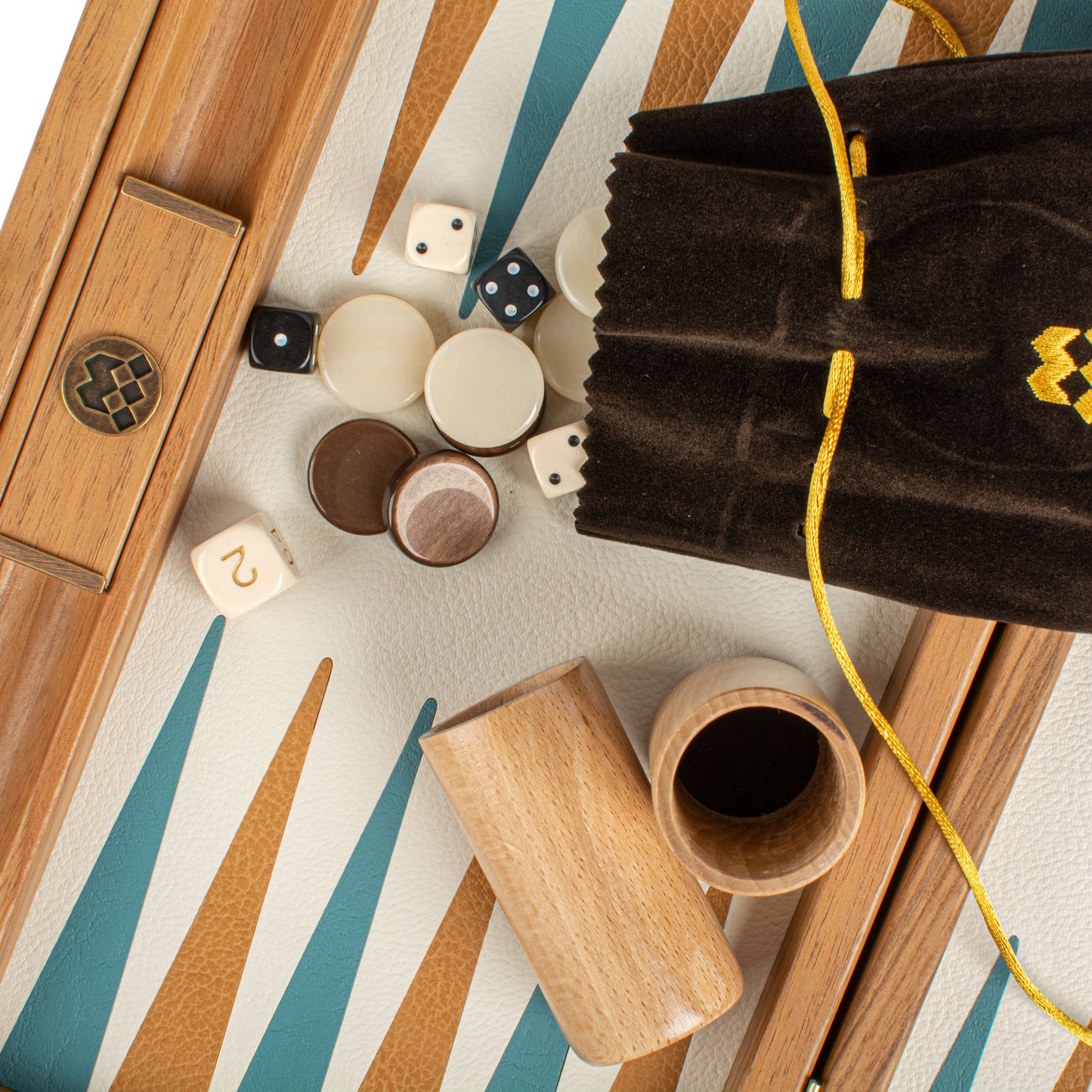 Premium Handcrafted Knitted Leather Backgammon Set in Turquoise colour