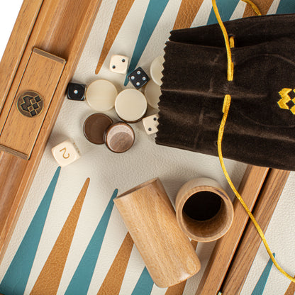 Premium Handcrafted Knitted Leather Backgammon Set in Turquoise colour