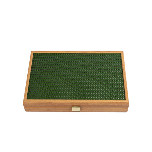 Premium Handcrafted Knitted Leather Backgammon Set in Green colour