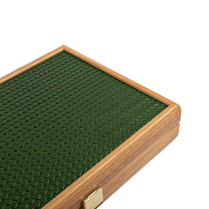 Premium Handcrafted Knitted Leather Backgammon Set in Green colour