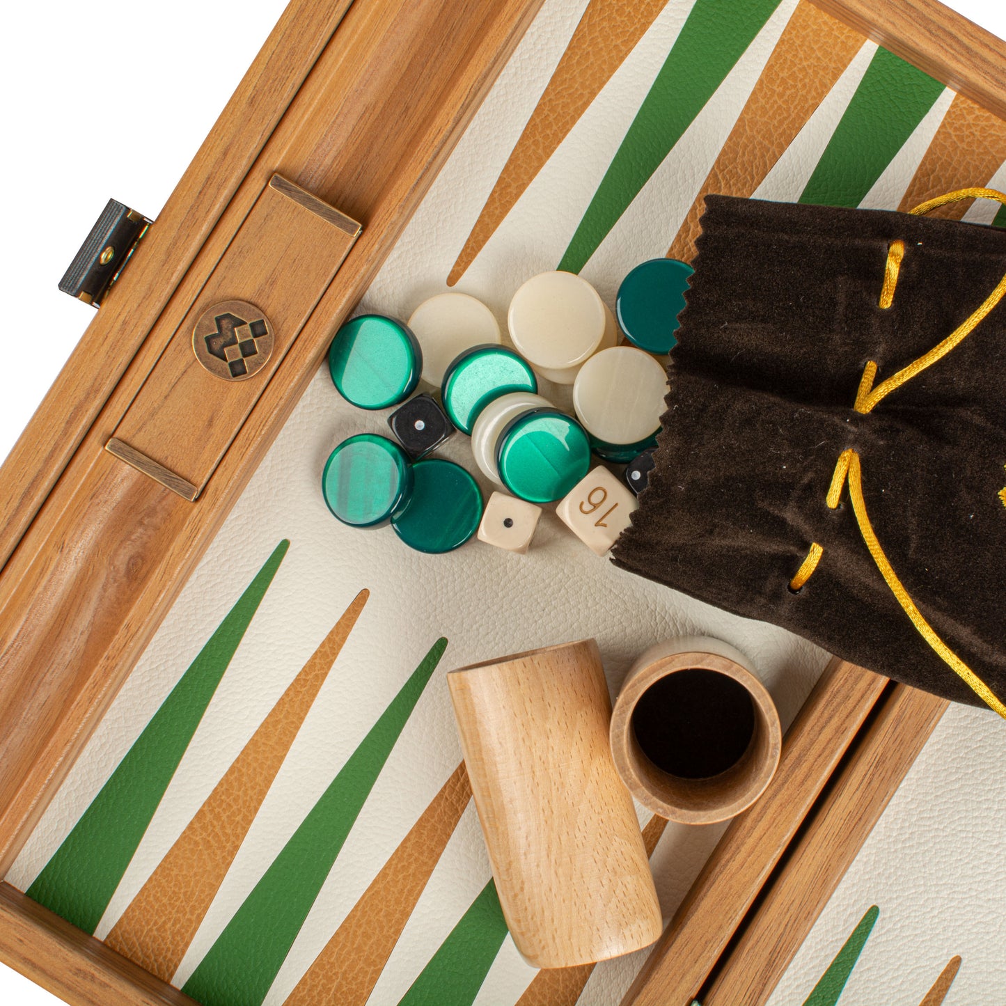 Premium Handcrafted Knitted Leather Backgammon Set in Green colour