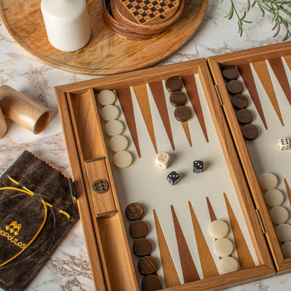 Premium Handcrafted Knitted Leather Backgammon Set in Mustard colour
