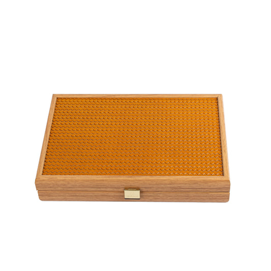 Premium Handcrafted Knitted Leather Backgammon Set in Mustard colour