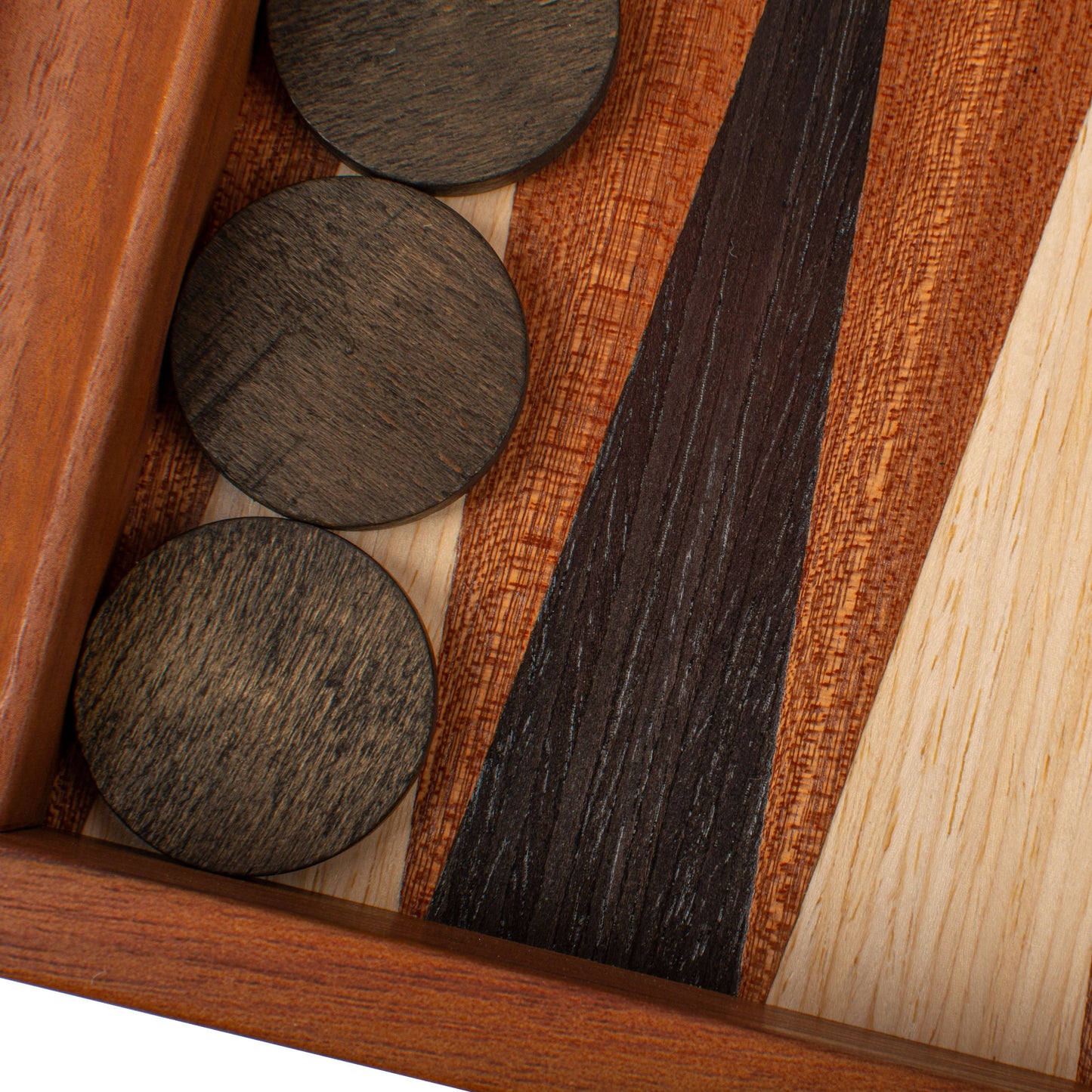 Handcrafted Mahogany Backgammon Set with Side Racks - Elegant Marquetry Design