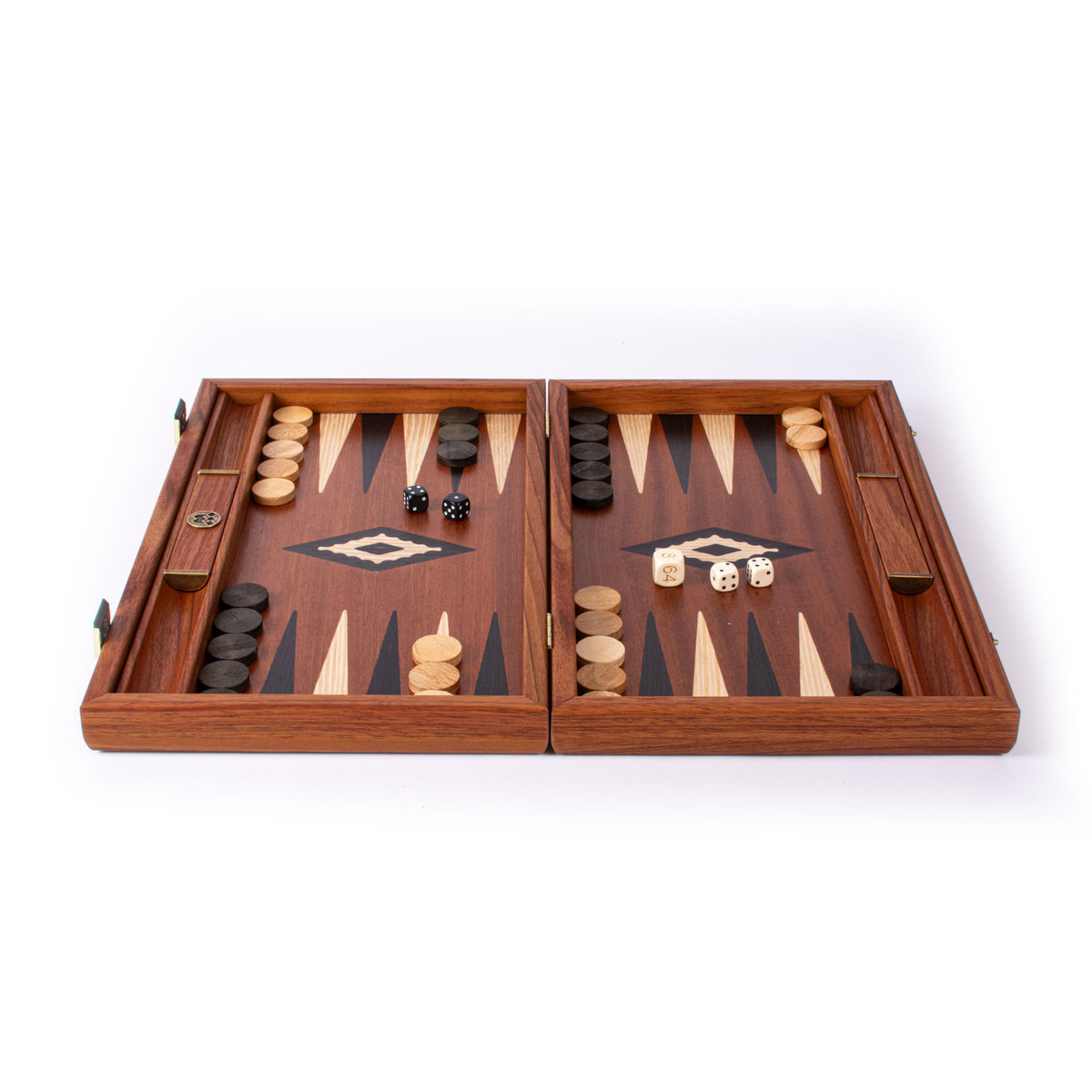 Handcrafted Mahogany Backgammon Set with Side Racks - Elegant Marquetry Design