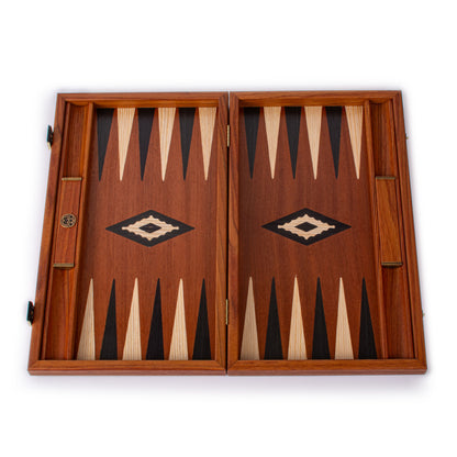 Handcrafted Mahogany Backgammon Set with Side Racks - Elegant Marquetry Design