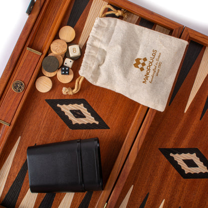 Handcrafted Mahogany Backgammon Set with Side Racks - Elegant Marquetry Design