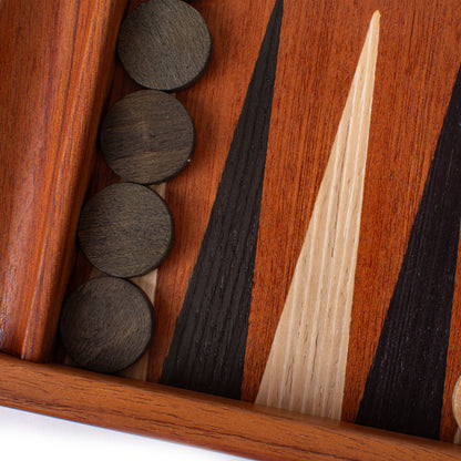 Handcrafted Mahogany Backgammon Set with Side Racks - Elegant Marquetry Design
