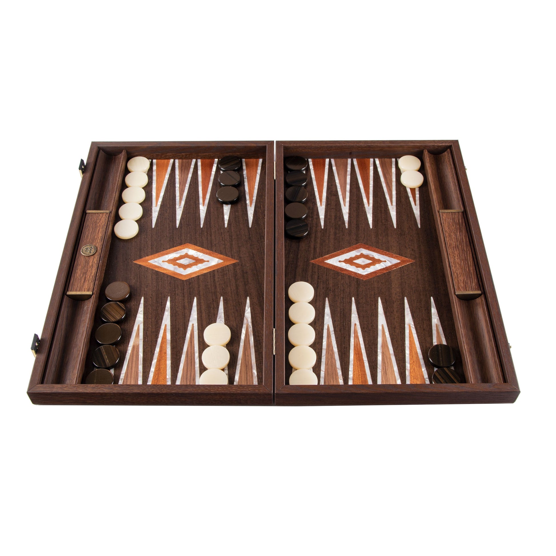 Premium Handcrafted Natural Burl Backgammon Set with Pearl Elements - Premium Backgammon from MANOPOULOS Chess & Backgammon - Just €520! Shop now at MANOPOULOS Chess & Backgammon