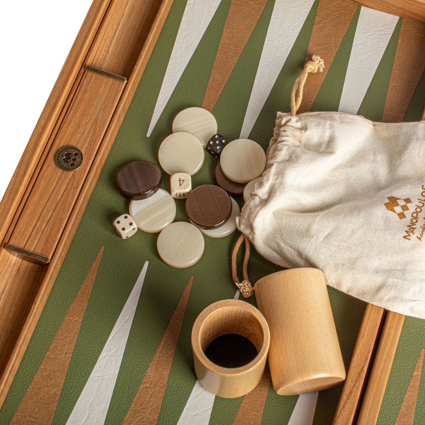 Premium Leatherette Olive Green Backgammon Set