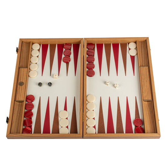 Premium Leatherette Champagne Beige with Red & Brown Backgammon Set