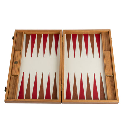 Premium Leatherette Champagne Beige with Red & Brown Backgammon Set