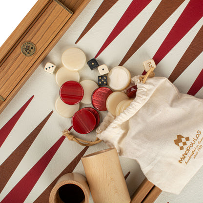 Premium Leatherette Champagne Beige with Red & Brown Backgammon Set