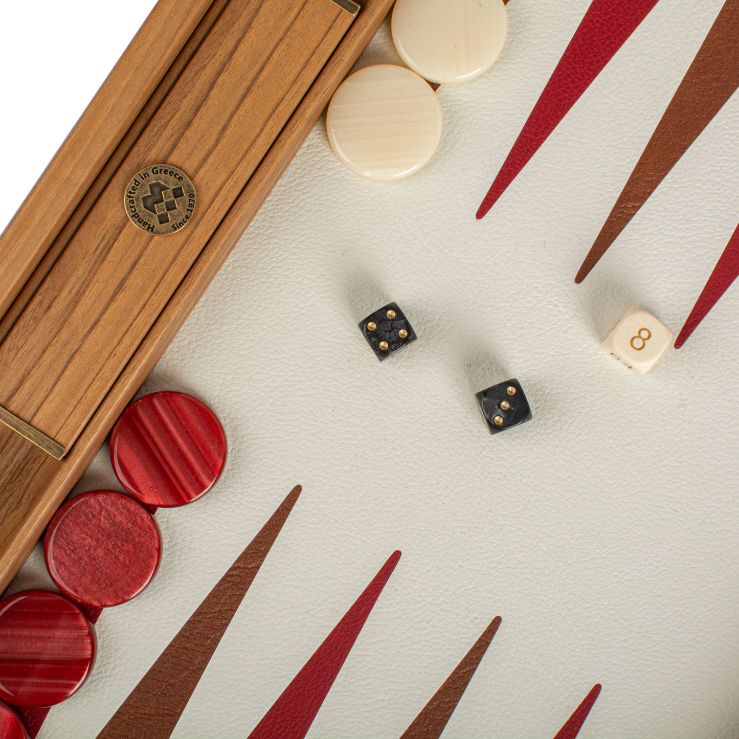 Premium Leatherette Champagne Beige with Red & Brown Backgammon Set