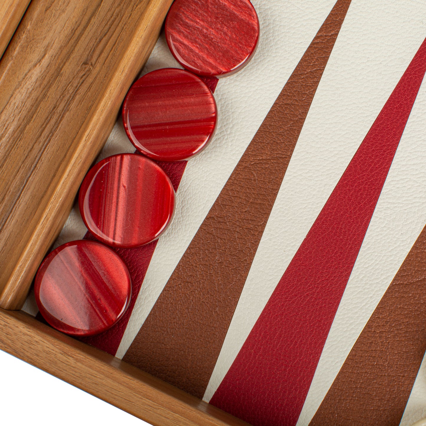 Premium Leatherette Champagne Beige with Red & Brown Backgammon Set