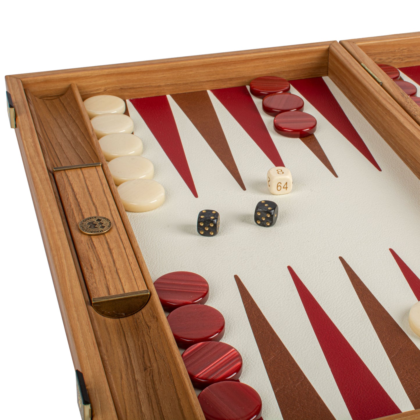 Premium Leatherette Champagne Beige with Red & Brown Backgammon Set