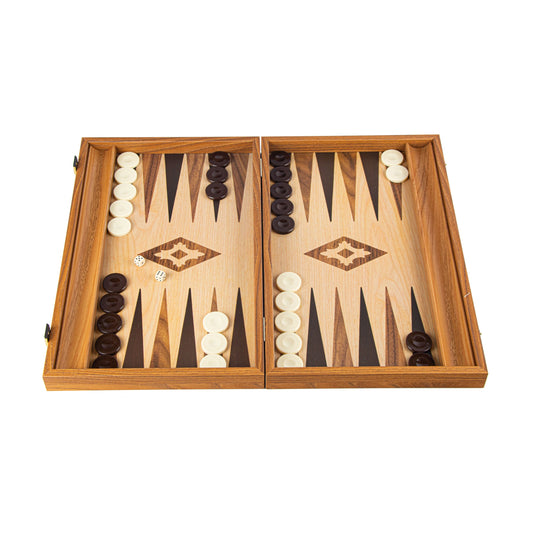 OAK-WALNUT REPLICA WOOD Backgammon with Side Racks - Premium Backgammon from MANOPOULOS Chess & Backgammon - Just €56! Shop now at MANOPOULOS Chess & Backgammon