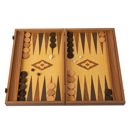 Handcrafted Oak-Walnut Replica Wood Backgammon Set with Side Racks