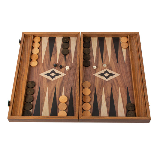 Handcrafted Walnut Replica Wood Backgammon Set with Side Racks