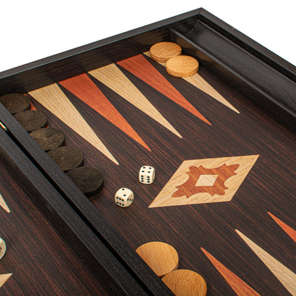 Handcrafted Wenge Replica Wood Backgammon Set with Side Racks - Classic Design and Quality Materials
