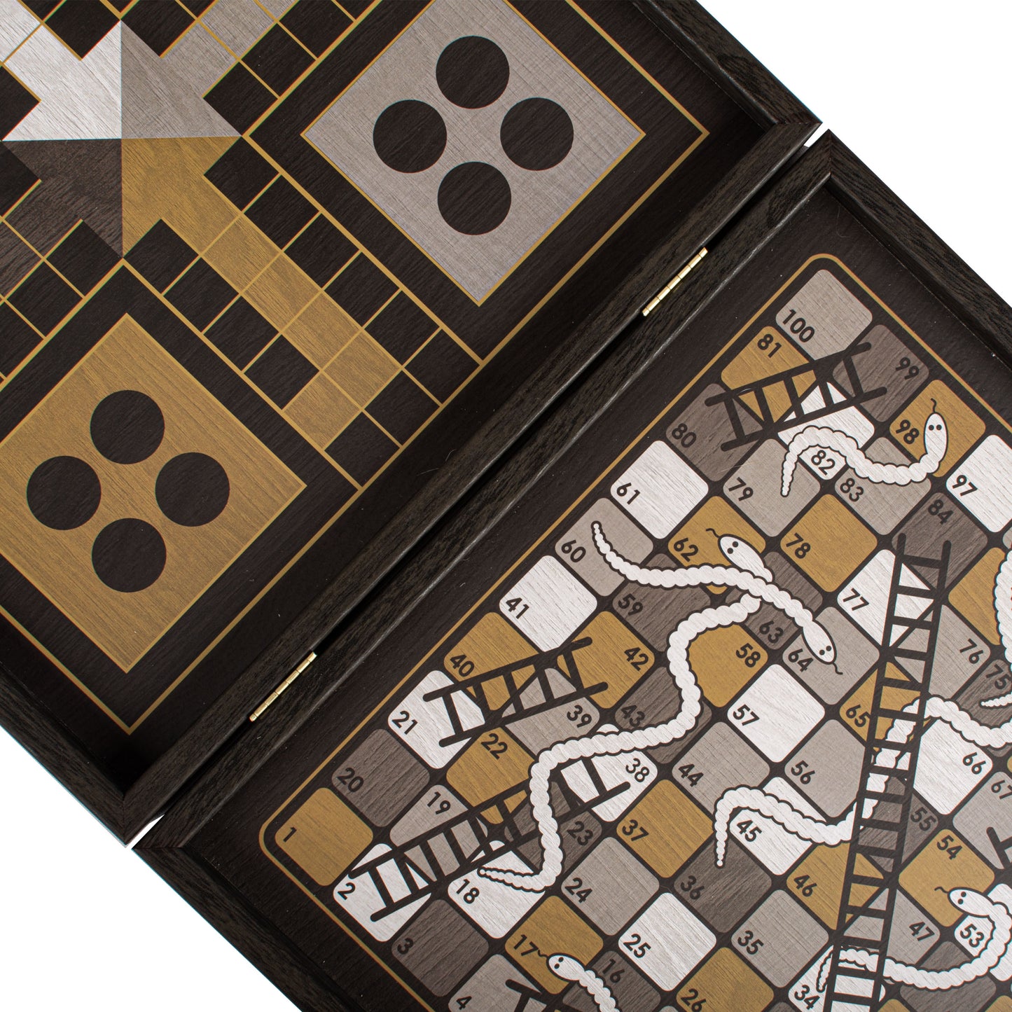 Modern Style 4-in-1 Combo Game Set: Chess, Backgammon, Ludo & Snakes