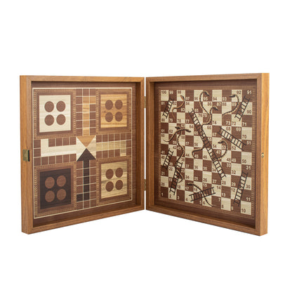 Classic Style 4-in-1 Combo Game Set: Chess, Backgammon, Ludo & Snakes
