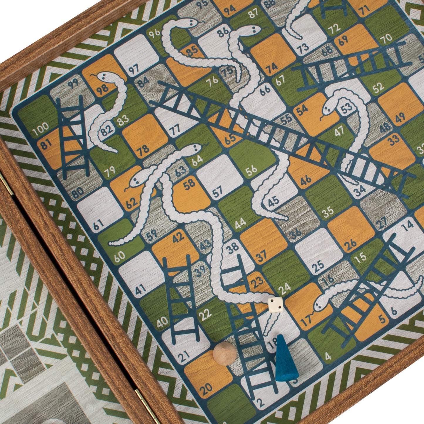 Retro Design 4-in-1 Combo Game Set: Chess, Backgammon, Ludo & Snakes
