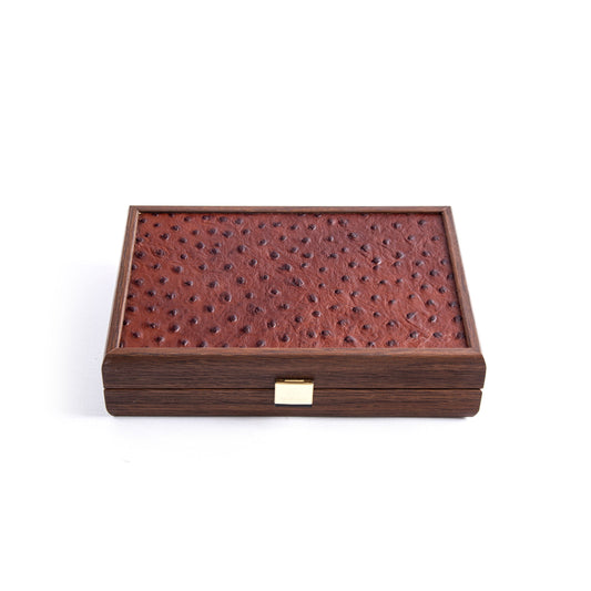 Luxury Plastic-Coated Playing Cards in Brown Leather Ostrich Tote & Wooden Case - Premium Playing Cards from MANOPOULOS Chess & Backgammon - Just €48! Shop now at MANOPOULOS Chess & Backgammon