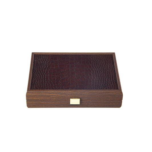 Luxury Plastic-Coated Playing Cards in Brown Leather Croc Tote & Wooden Case - Premium Playing Cards from MANOPOULOS Chess & Backgammon - Just €48! Shop now at MANOPOULOS Chess & Backgammon