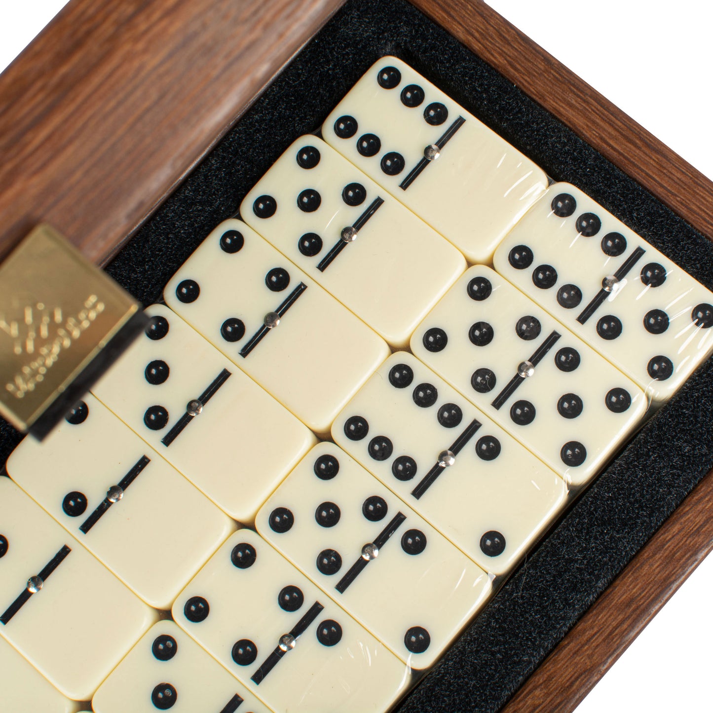 Premium Dominoes Set in Caramel Leatherette with Wooden Case