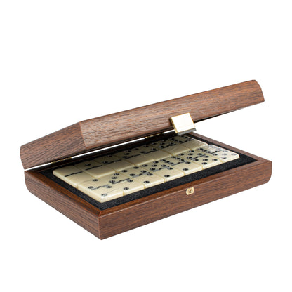 Handcrafted Domino Set in Brown Leather Ostrich Tote with Wooden Case