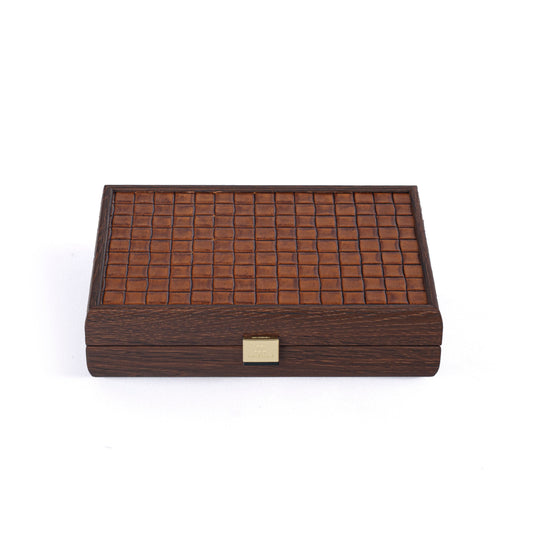 Luxury Domino Set in Brown Knitted Leather with Wooden Case - Premium Dominoes from MANOPOULOS Chess & Backgammon - Just €62.50! Shop now at MANOPOULOS Chess & Backgammon