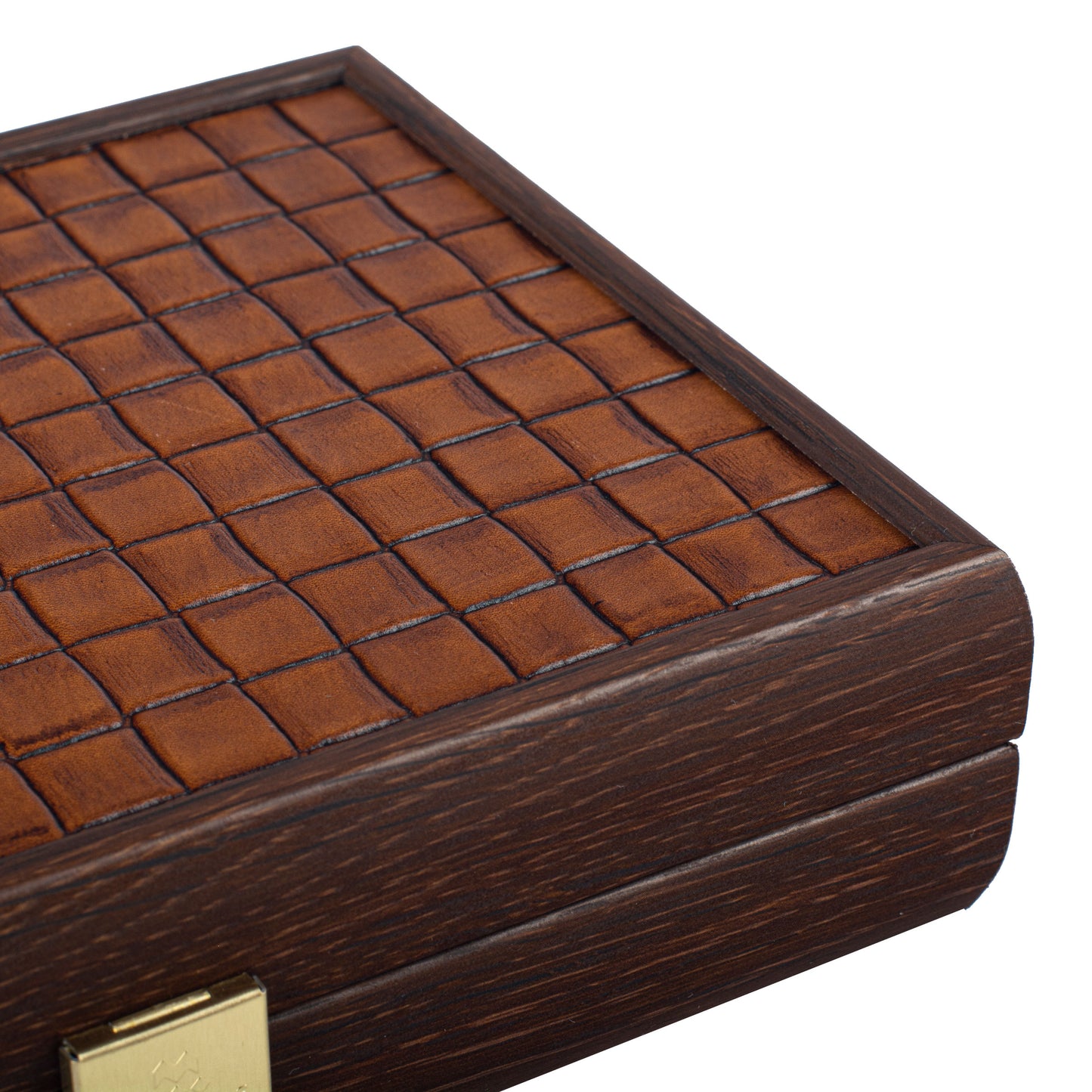 Luxury Domino Set in Brown Knitted Leather with Wooden Case