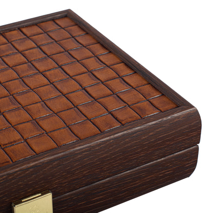 Luxury Domino Set in Brown Knitted Leather with Wooden Case
