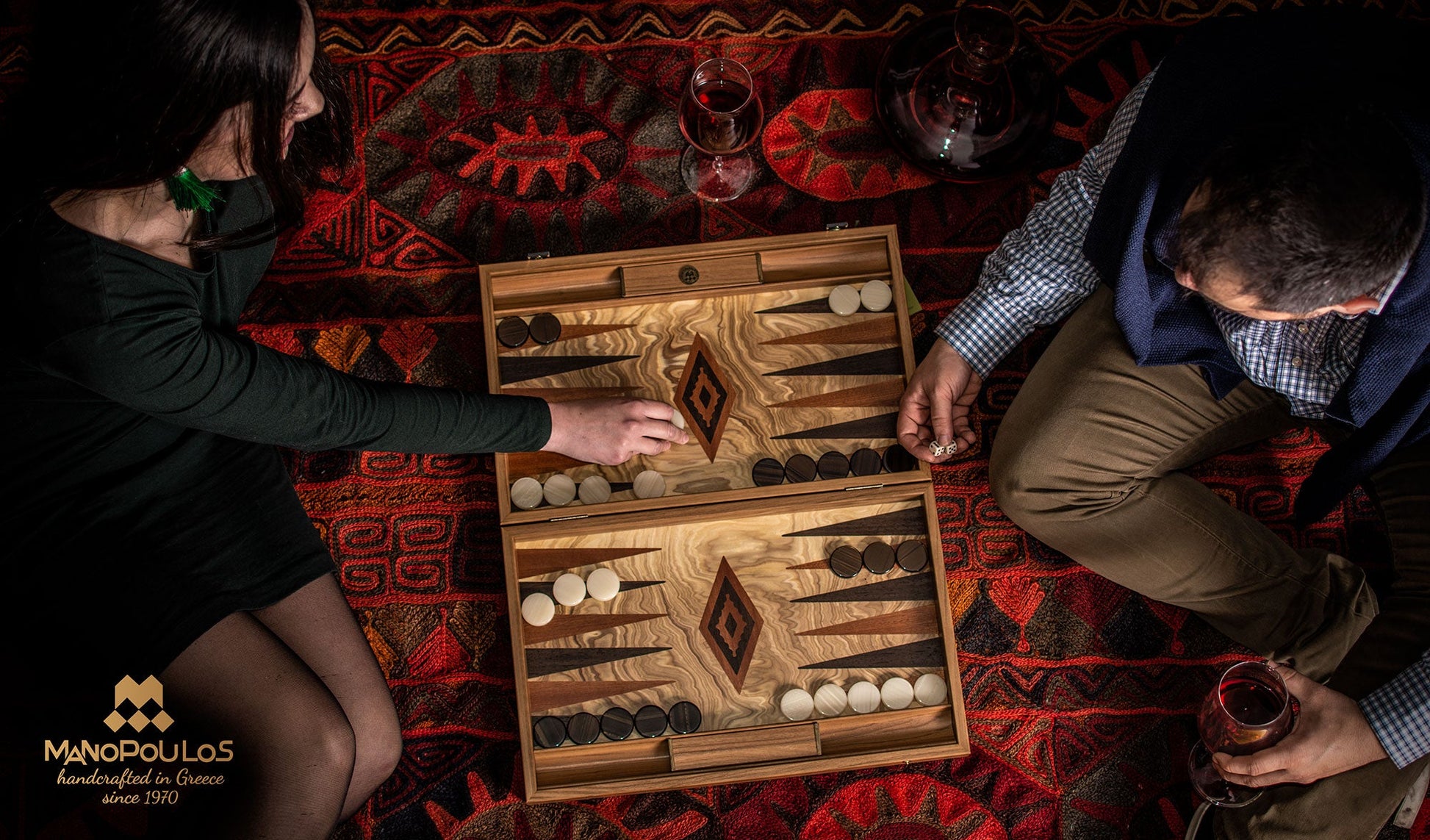 Premium Handcrafted Olive Burl Backgammon Set with Olive Wood Checkers - Premium Backgammon from MANOPOULOS Chess & Backgammon - Just €143! Shop now at MANOPOULOS Chess & Backgammon