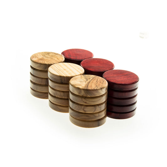 Handcrafted Premium Olive Wood Checkers in Red - Premium Backgammon from MANOPOULOS Chess & Backgammon - Just €20.50! Shop now at MANOPOULOS Chess & Backgammon