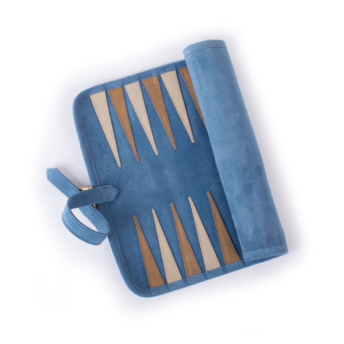 Premium Handcrafted RAF Blue Suede Roll-Up Backgammon Set