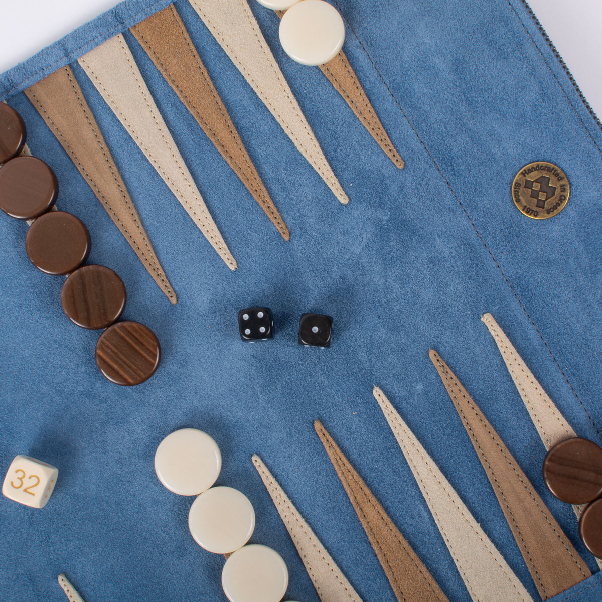Premium Handcrafted RAF Blue Suede Roll-Up Backgammon Set