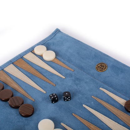 Premium Handcrafted RAF Blue Suede Roll-Up Backgammon Set