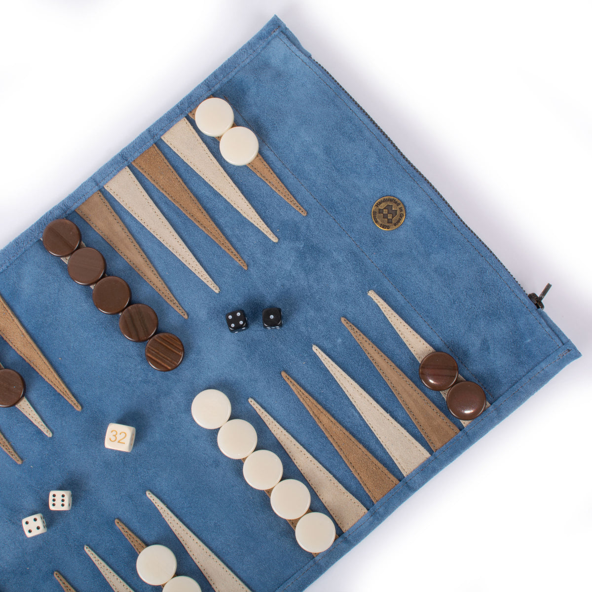 Premium Handcrafted RAF Blue Suede Roll-Up Backgammon Set