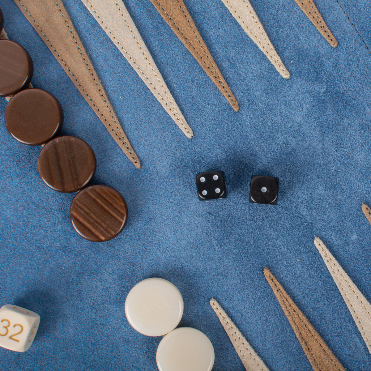 Premium Handcrafted RAF Blue Suede Roll-Up Backgammon Set